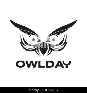 isolated face bird black owl art logo design vector graphic symbol icon illustration creative idea Stock Vector