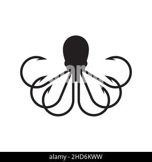 isolated octopus with fishing hook logo design vector graphic symbol icon illustration creative idea Stock Vector