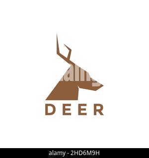 head side view deer long horn logo design vector graphic symbol icon illustration creative idea Stock Vector