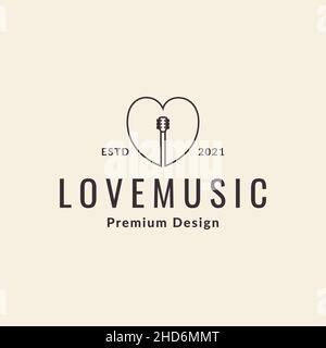 hipster love shape with guitar logo design vector graphic symbol icon illustration creative idea Stock Vector