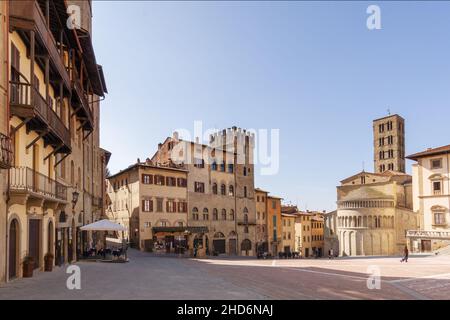 Piazza Grande square, Church Santa Maria della Pieve apse, Arezzo, Tuscany, Italy, Europe Stock Photo