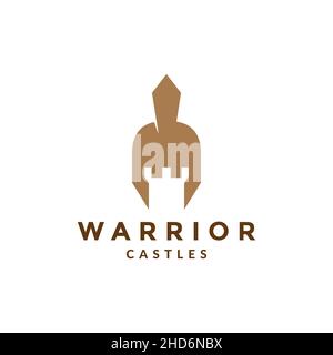 helmet spartan with castle logo design vector graphic symbol icon sign illustration creative idea Stock Vector