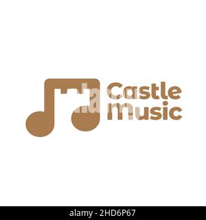 note music with castle logo design vector graphic symbol icon sign illustration creative idea Stock Vector