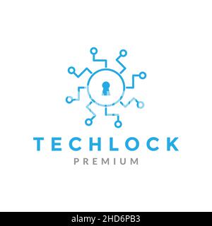 circle line padlock with technology logo design vector graphic symbol icon sign illustration creative idea Stock Vector