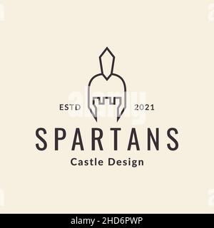 spartan with castle line logo design vector graphic symbol icon sign illustration creative idea Stock Vector