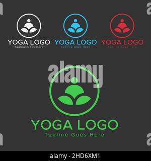 Yoga logo. Meditation logo.Green, red, blue and white color abstract logo. Circle shape. Stock Vector