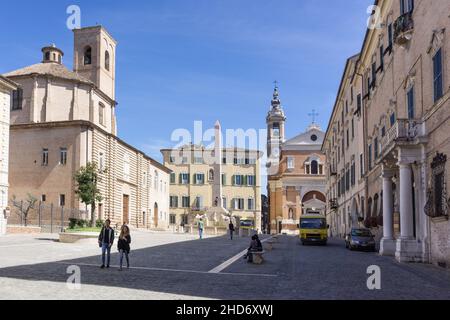 Walking in Piazza Federico II ° square, Jesi, Marche, Italy, Europe Stock Photo