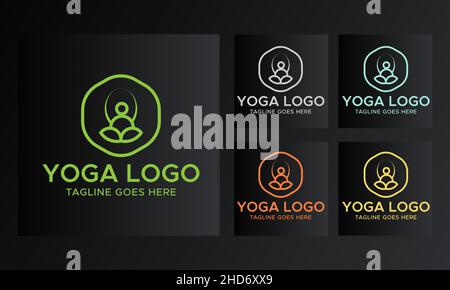 Yoga logo. Meditation logo.Green, blue and black color abstract logo. Polygon shape. Stock Vector