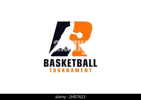 Letter R with Basketball Logo Design. Vector Design Template Elements for Sport Team or Corporate. Stock Vector
