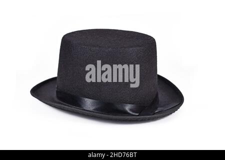 Black felt top hat on white background Stock Photo