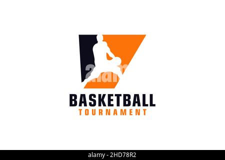 Letter V with Basketball Logo Design. Vector Design Template Elements for Sport Team or Corporate. Stock Vector