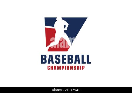 Letter V with Baseball Logo Design. Vector Design Template Elements for Sport Team or Corporate. Stock Vector