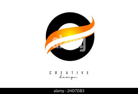 O letter Logo with gradient orange swoosh. Letter O with abstrat geometric elements. Creative Vector Illustration with letter. Stock Vector