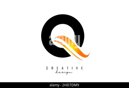 Q letter Logo with gradient orange swoosh. Letter Q with abstrat geometric elements. Creative Vector Illustration with letter. Stock Vector