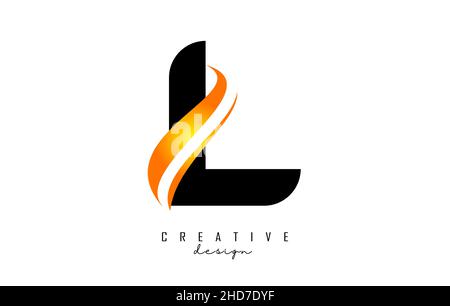L letter Logo with gradient orange swoosh. Letter L with abstract geometric elements. Creative Vector Illustration with letter. Stock Vector
