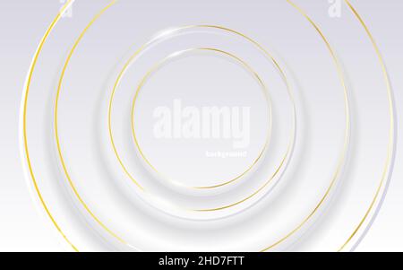 Abstract 3D circle papercut layer white background with gold line effect Stock Vector