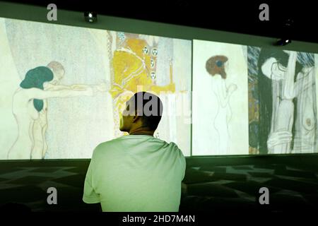 Klimt experience, multimedia art exhibition of the famous Austrian painter, in Milan. Stock Photo