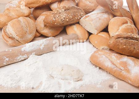 different types of artisan bread just out of the oven Stock Photo