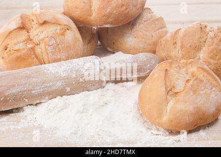 different types of artisan bread just out of the oven Stock Photo