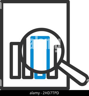 Magnificent Glass On Paper With Chart Icon. Editable Bold Outline With Color Fill Design. Vector Illustration. Stock Vector