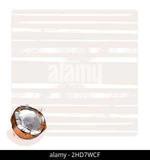 Hand drawn vector abstract stock flat graphic illustration with stationary note page, or card with tropical exotic fruit coconut isolated on white Stock Vector