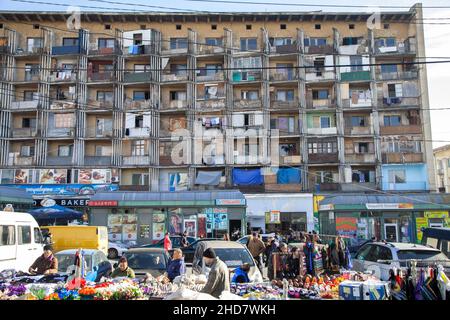 Tbilisi,Georgia - 11-03-2016:Street market and an old Soviet apartment Stock Photo