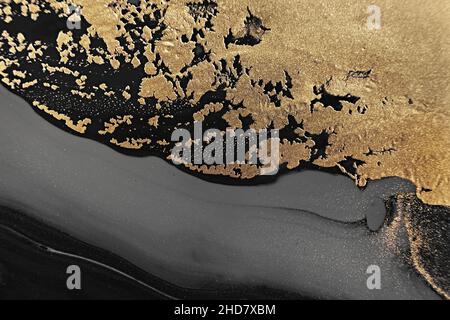 Fluid Art. Metallic gold and gray abstract waves. Marble effect ...