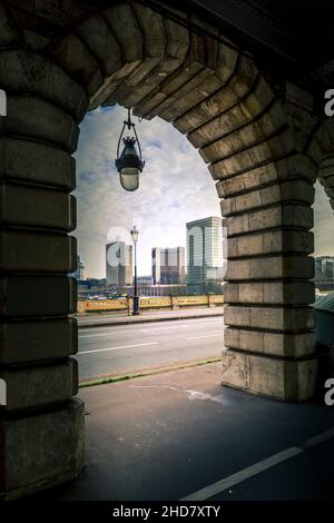 Paris, France - March 3, 2021: Under Bercy bridge arch in Paris Stock Photo