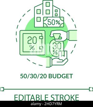 Fifty thirty twenty rule budget green concept icon Stock Vector