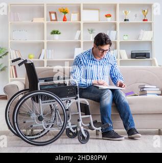 The young student on wheelchair in disability concept Stock Photo
