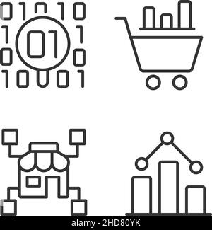 Retail data mining and analytics linear perfect pixel icons set Stock Vector