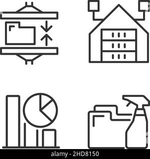 Data mining processes linear perfect pixel icons set Stock Vector