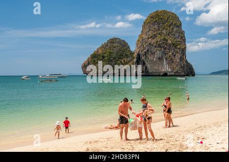 Prah Nang Beach on Railay Beach peninsula is one of the most beautiful beaches in Thailand. Stock Photo