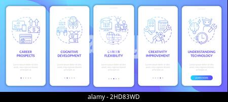 Why to learn to code blue gradient onboarding mobile app screen Stock Vector