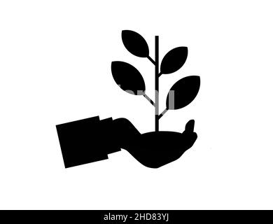 Leaf and hand, plant in hand, care nature icon vector Stock Vector