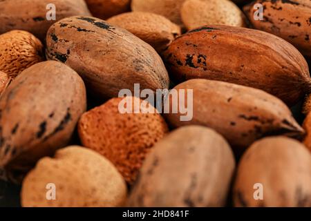Mixed whole pecan nuts and almonds closeup detail Stock Photo