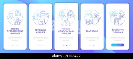 How to learn to code blue gradient onboarding mobile app screen Stock Vector