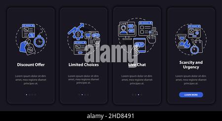 Landing page set night mode onboarding mobile app screen Stock Vector