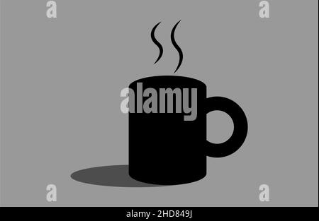 Cup of coffee tea with steam silhouette icon black on grey Stock Vector