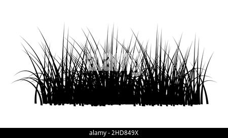 Grass silhouettes. Panorama black plants like fresh cane or weeds on plain and meadow landscape vector horizontal outdoor view set Stock Vector