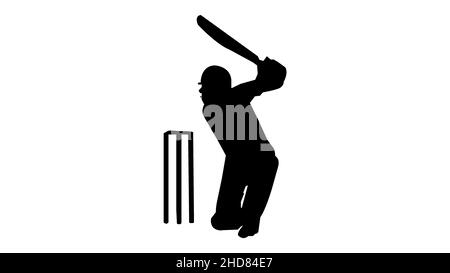 Black silhouette of a batsman playing cricket, Cricket game Stock Vector