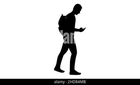 Black Silhouette man looking at smartphone on hand isolated on white background Stock Vector