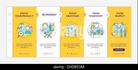 Customer service yellow onboarding template Stock Vector