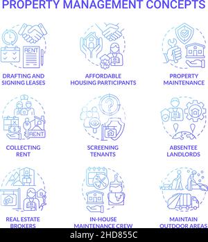 Property management blue gradient concept icons set Stock Vector