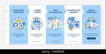 Property management in hotels blue and white onboarding template Stock Vector