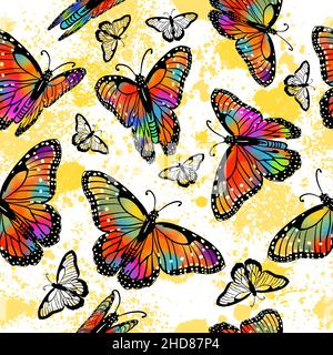 Seamless background of rainbow butterflies. Vector illustration Stock Vector