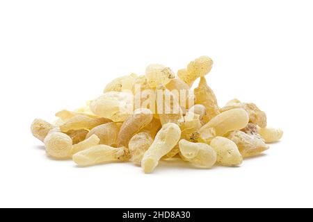 Chios mastic tears on a white background. (Pistacia lentiscus) Stock Photo