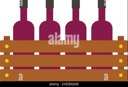 Wood box wine bottle icon. Flat illustration of wood box wine bottle vector icon isolated on white background Stock Vector