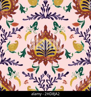 Velvet textured vintage damask seamless pattern design Stock Photo