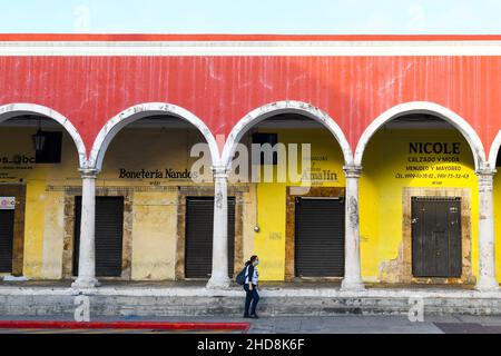 Pedestrian walking in Centro of Merida, Mexico (Pandemic times) Stock Photo